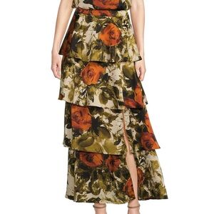 Skies are blue Floral Tiered Maxi Skirt - Orange and Green